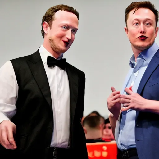 Prompt: mark zuckerburg and elon musk face to face before a boxing match,