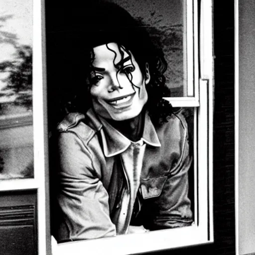 Image similar to michael jackson hanging out window