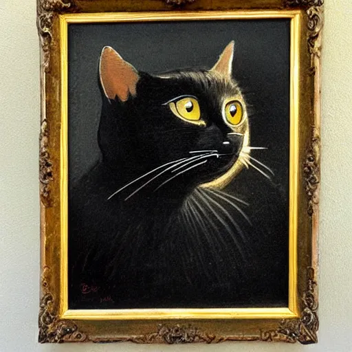 Prompt: golden age style black cat painted by Rembrandt