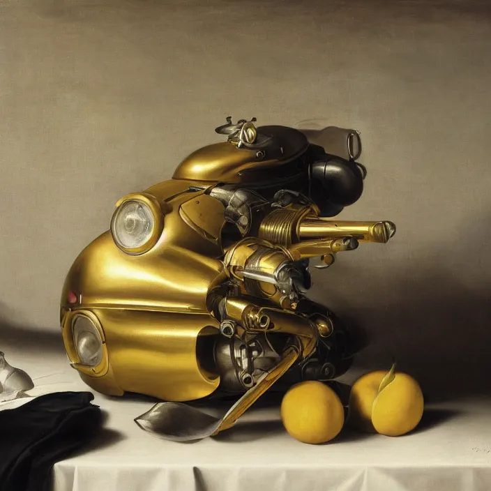 Prompt: still life painting of rx - 7 8 by pieter claesz, oil on canvas, strong lighting, highly detailed, hyper realism, golden hour, god rays, hd, 4 k