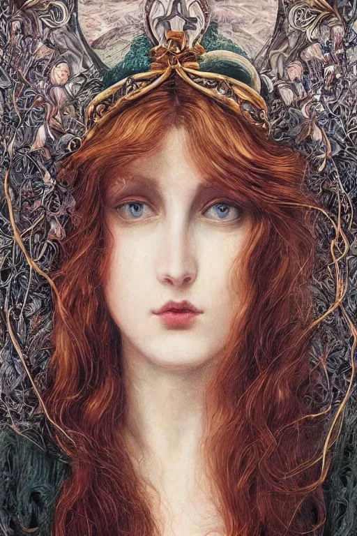 Image similar to An extremely beautiful pre-raphaelite portrait of a very beautiful and cute witch, surreal, ultradetailed, intricate, elegant, digital art painting, concept art, smooth, sharp focus, poster art, art cover illustration, regal, award winning picture, extremely detailed masterpiece, sense of awe, featured on artstation, Artgerm, effervescent punk kawaii-noir pastel bubbles, winning award piece, ethereal rainbows, Aetherpunk, low-key neon lightning, stormy weather, Exquisite details, 8K detail post-processing, matte, oil painting