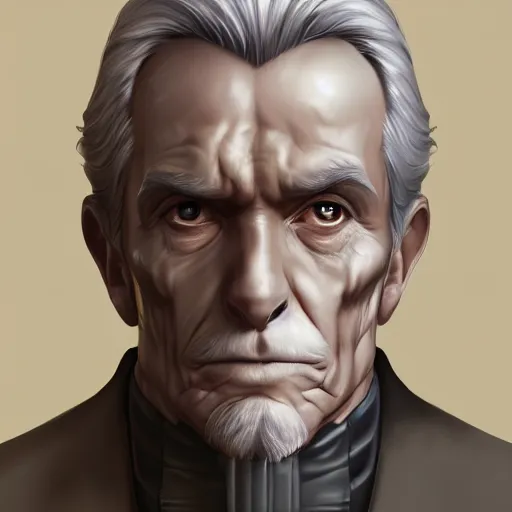 Image similar to old greying handsom man with high collar fantasy, symmetrical beautiful, portrait, trending on artstation