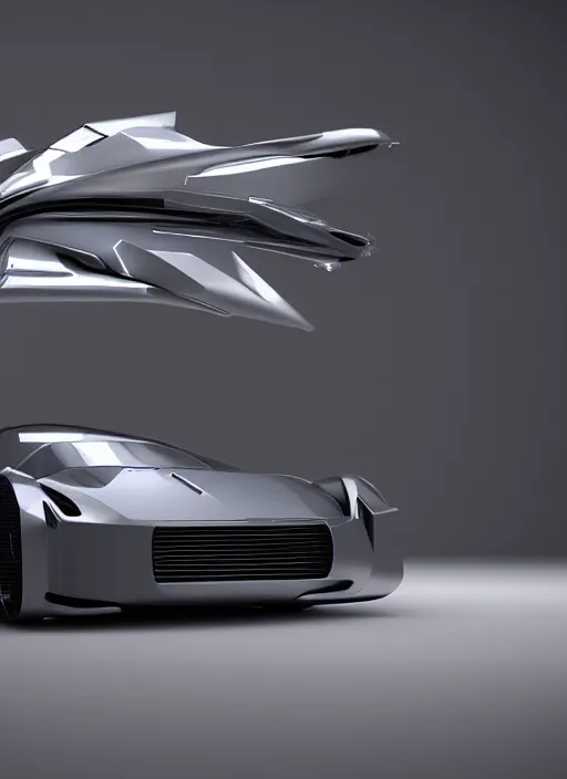 Prompt: futuristic concept car, cg, digital render, maya, blender, marcello gandini, leonardo fioravanti, walter de silva design fusion, unreal engine, dark background