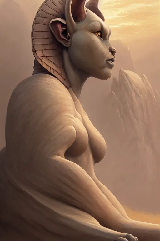 Image similar to legendary sphinx, highly detailed, d & d, fantasy, highly detailed, digital painting, trending on artstation, concept art, sharp focus, illustration, global illumination, ray tracing, realistic shaded, art by artgerm and greg rutkowski and fuji choko and viktoria gavrilenko and hoang lap