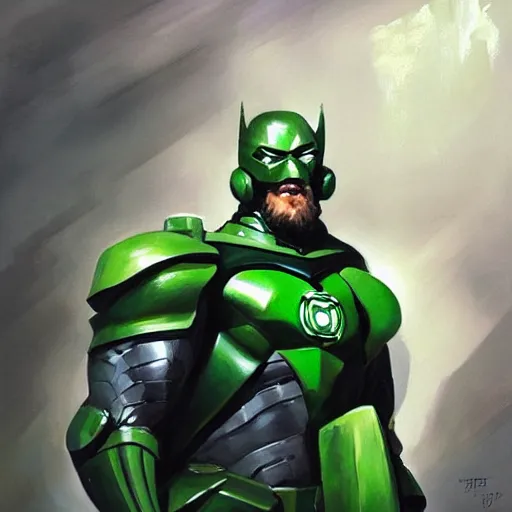 Image similar to greg manchess portrait painting of armored green lantern as overwatch character, medium shot, asymmetrical, profile picture, organic painting, sunny day, matte painting, bold shapes, hard edges, street art, trending on artstation, by huang guangjian and gil elvgren and sachin teng