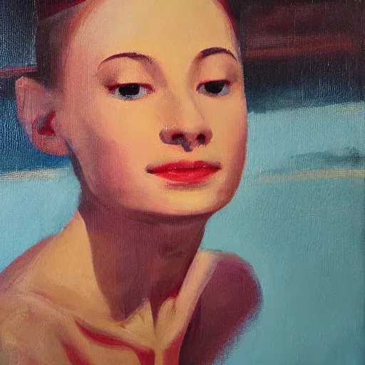 Image similar to portrait of a ballerina, very thick and wet oil paint, 8 k, cinematic light, shadows, reflection highlights in the paint, in the style of joseph lee,