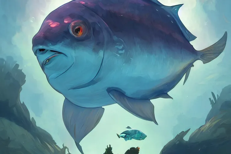 Prompt: mola mola - giant sunfish, cinematic underwater shot, smooth and sharp digital painting by greg rutkowski and alphonse mucha and rossdraws | sea creature in the style of hearthstone and overwatch, trending on artstation