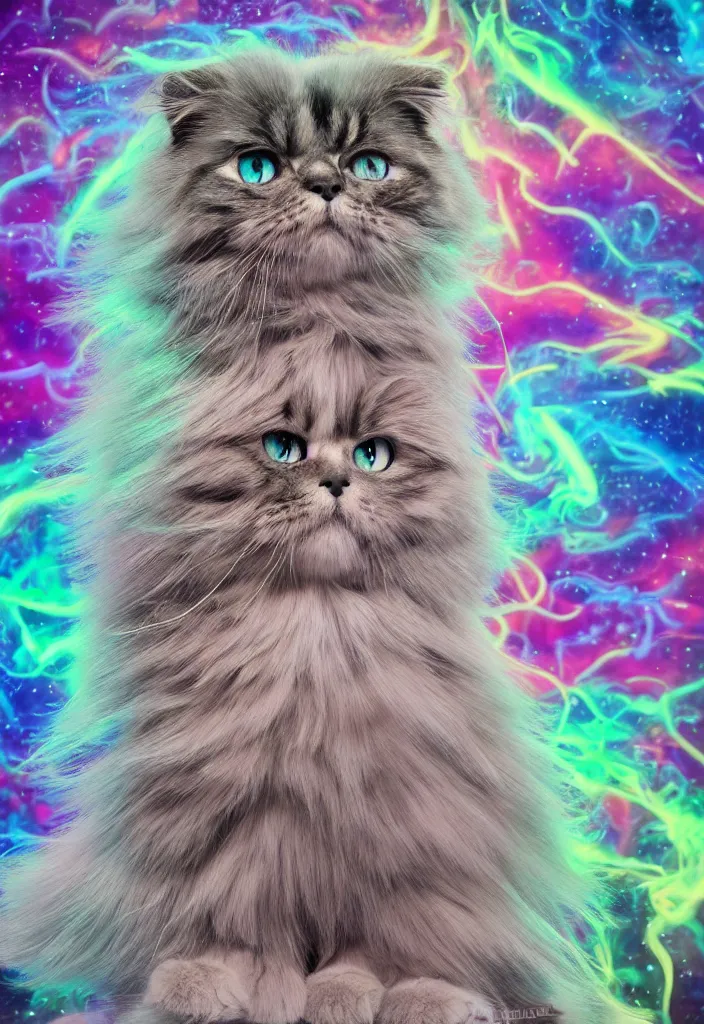 Image similar to longhair floof fluffy coiffed elegant gorgeously cfa champion cute pretty scottish fold cat, radiant with data visualization mathematical diagrams hologram overlay revealing a complex inner mechanations, detailed painting, grisaille dark monochrome with neon fluorescent color airbrush spraypaint accents, by jules julien, wes anderson, lisa frank, basquiat, octane render 4 k