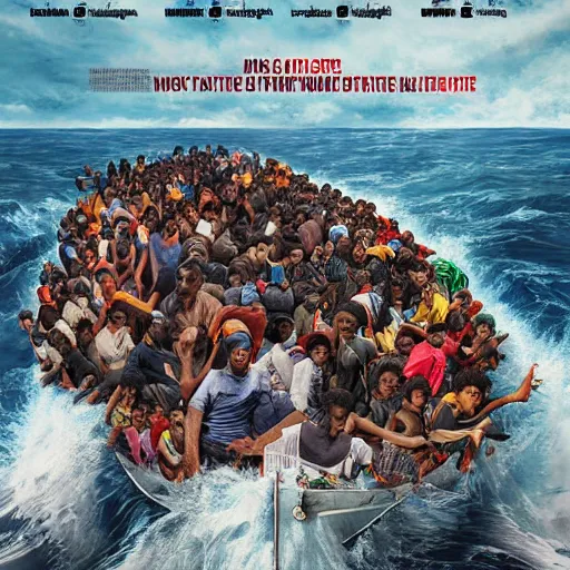 Image similar to film poster for climate change migrant crisis, hyper detailed, hyper realistic, digital painting, 8k