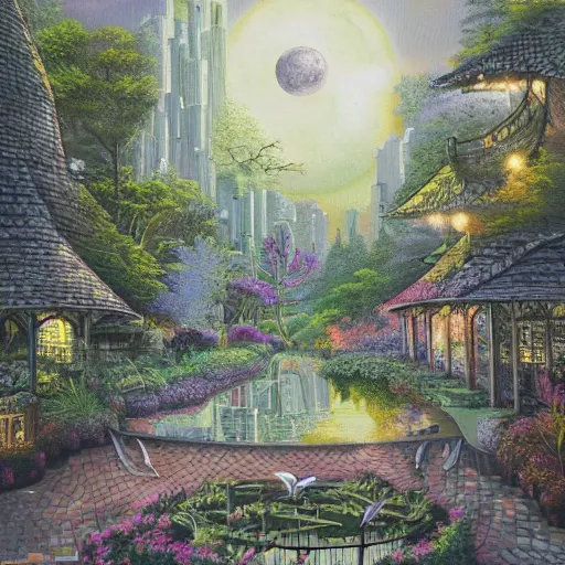 Image similar to Beautiful city of the future in harmony with nature. Beautiful detailed grainy painting by Lurid. (2022)