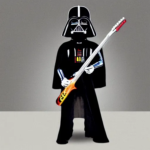 Image similar to Darth Vader holding a electric guitar, 90s rock album