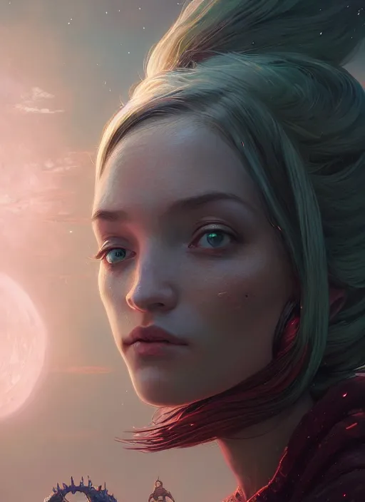 Prompt: highly detailed portrait of an alien girl, stephen bliss, unreal engine, fantasy art by greg rutkowski, loish, rhads, ferdinand knab, makoto shinkai and lois van baarle, ilya kuvshinov, rossdraws, tom bagshaw, alphonse mucha, global illumination, radiant light, detailed and intricate environment