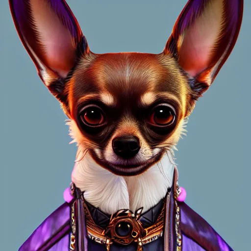 Prompt: a transcendent chihuahua with three eyes living in an extradimensional reality, in the style of wlop, illustration, epic, fantasy, hyper detailed, smooth, unreal engine, sharp focus, ray tracing, physically based rendering, renderman, beautiful