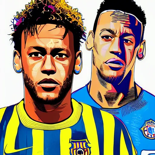 Image similar to Neymar Jr in the style of a GTA V loading screen, illustrated by Stephen Bliss, trending on artstation