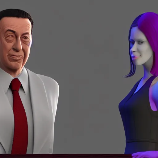 Image similar to Silvio Berlusconi and Giorgia Meloni uncanny valley 3d render