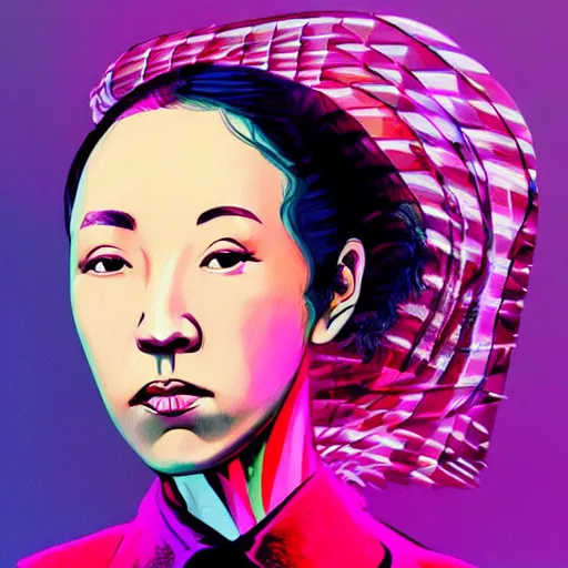 Image similar to “beautiful portrait of Yukimi Nagano (little dragon), synthwave style”