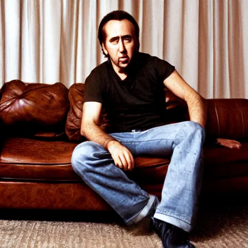Prompt: nicolas cage smoking huge blunt on couch
