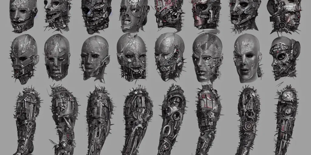 Image similar to four arms futuristic distopic detroy cyberpunk hellraiser tattoo cyborg clean design by apple , character sheet, Moebius, Greg Rutkowski, Zabrocki, Karlkka, Jayison Devadas, Phuoc Quan, trending on Artstation, 8K, tsutomu nihei, muira, mucha , zenith view, pincushion lens effect.