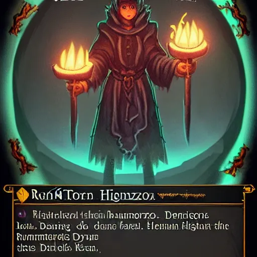 Prompt: a dark vile dungeon, dim magical torches glowing on walls, a robed necromancer casting a summoning spell in the middle of a magical runic circle, in the style of leif heanzo