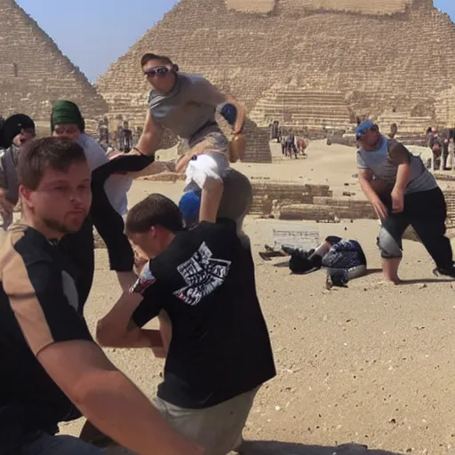 Image similar to gopniks vandalizing the pyramids