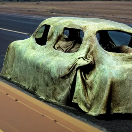 Image similar to car covered in human skin