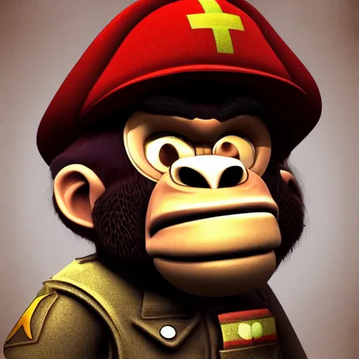 Prompt: portrait of donkey kong as a world war 1 soldier colourized close up