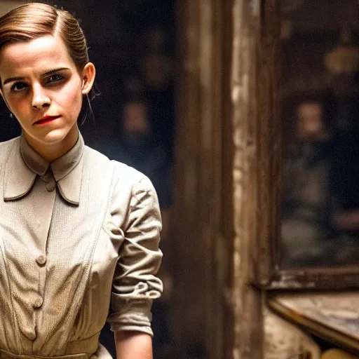 Prompt: Emma Watson in Inglorious Basterds, Movie still, XF IQ4, 50mm, F1.4, studio lighting, professional, 8K, Look at all that detail!