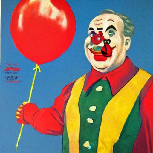 Image similar to communist clown portrait painting soviet propaganda poster overweight