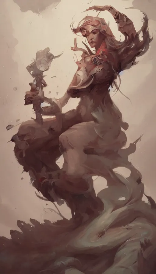 Image similar to drawing of a character, by peter mohrbacher