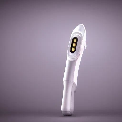 Prompt: concept art for a robotic toothbrush designed by the company apple, silver, 8 k, hd, studio lighting, white background