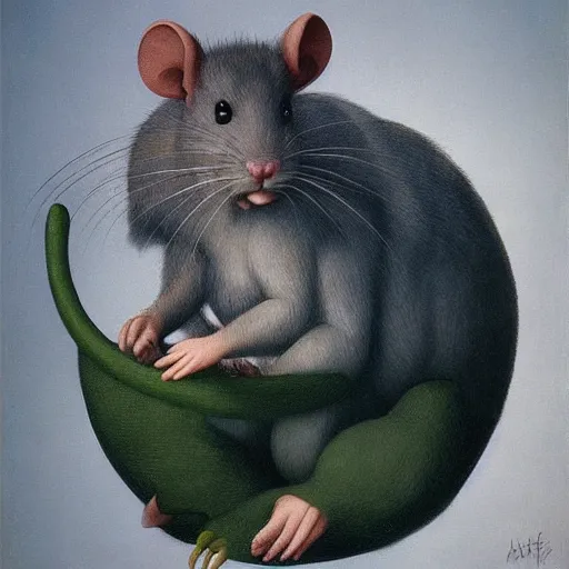 Image similar to Colossal Rat by Raphael, Hopper, and Rene Magritte. detailed, romantic, enchanting, trending on artstation.