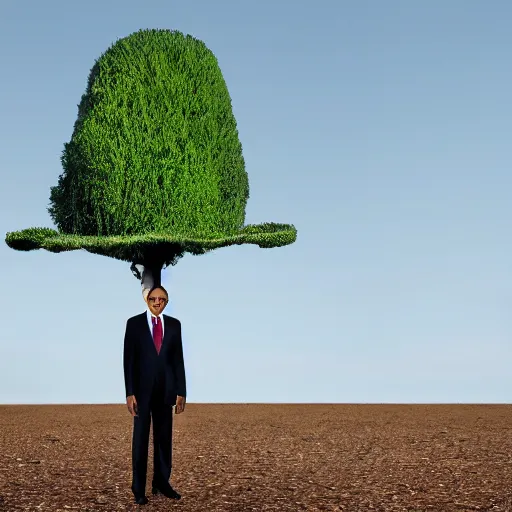 Image similar to barack obama shaped tree, fashion photography