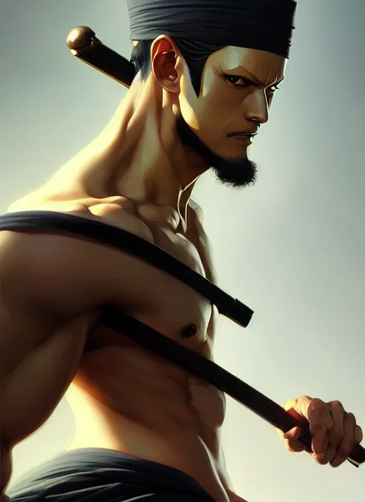 Image similar to ultra realistic illustration, handsome zoro. intricate, elegant, highly detailed, digital painting, artstation, concept art, smooth, sharp focus, illustration, art by artgerm and greg rutkowski and alphonse mucha and wlop