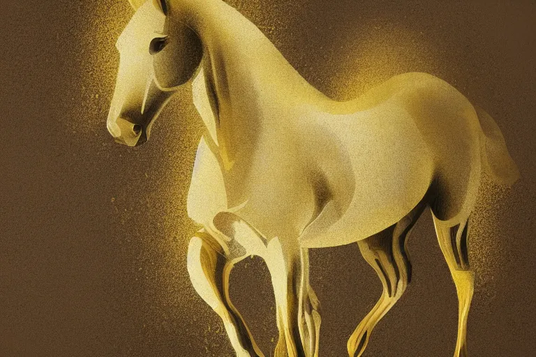 Image similar to beautiful serene horse, healing through motion, minimalistic golden ink aribrush painting on white background