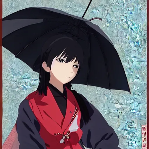 Prompt: Okada Yukiko portrait, by Dice Tsutsumi, Makoto Shinkai, Studio Ghibli
