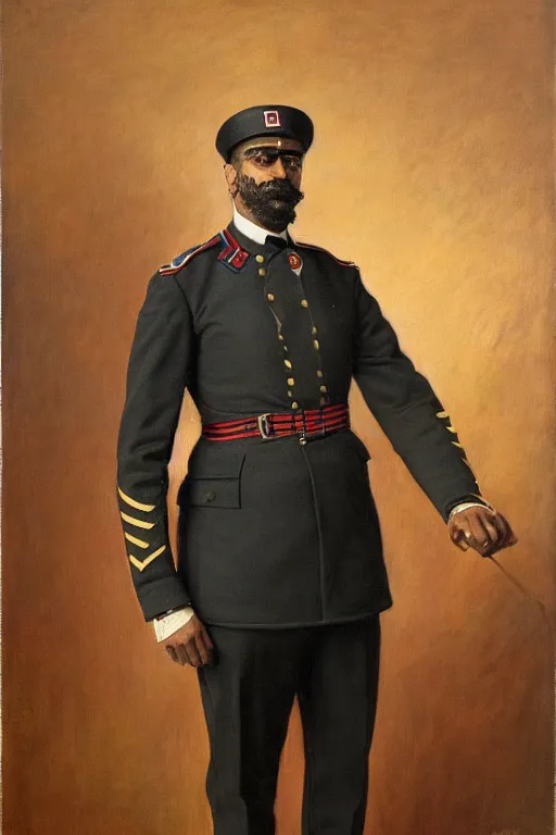 Image similar to full body portrait of the dictator of the detroit pistons, 1 8 8 9, in full military garb, oil on canvas by william sidney mount, trending on artstation