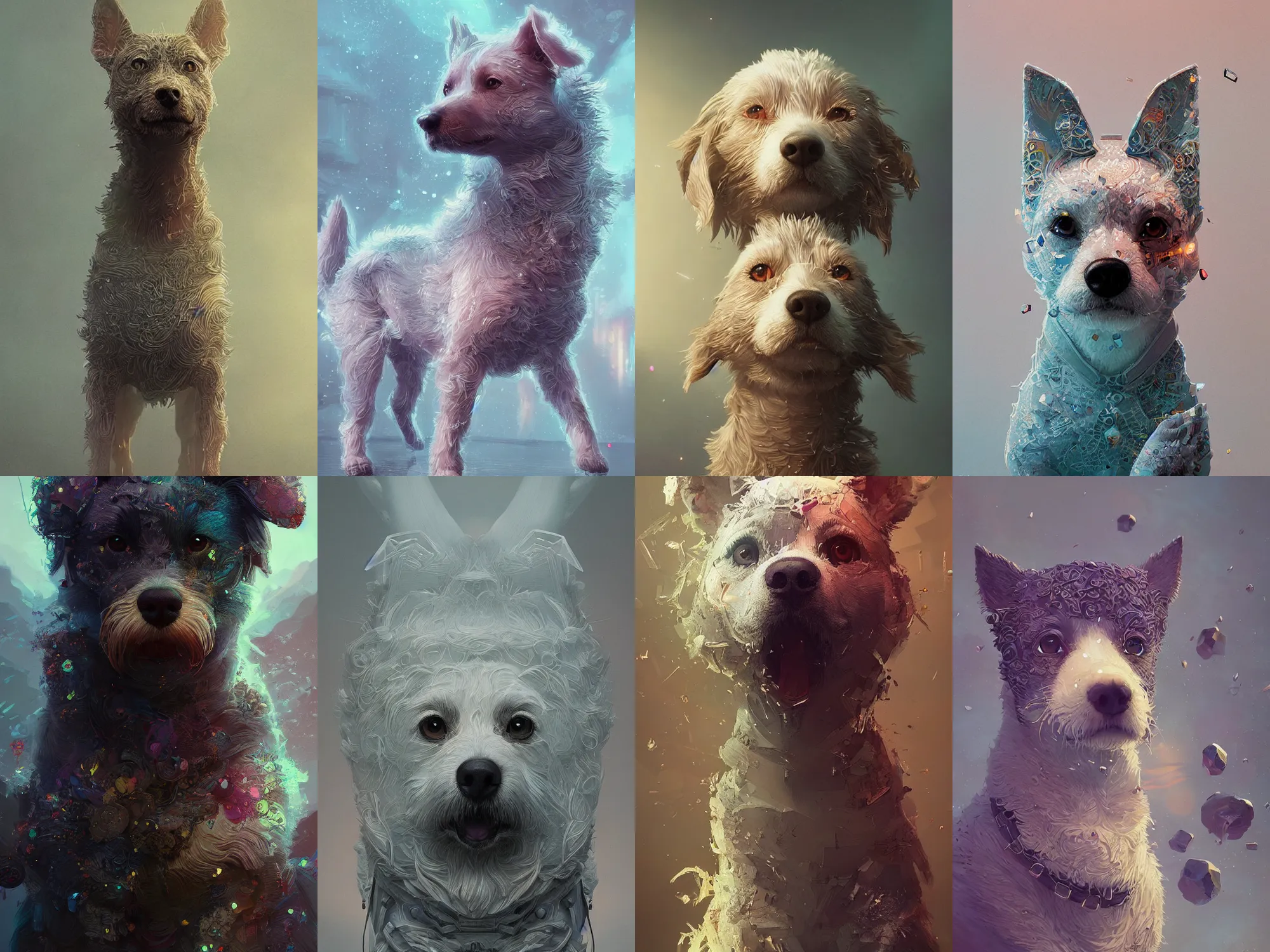 Prompt: super beautiful cute mixed dog intricate artwork by tooth wu and wlop and beeple, greg rutkowski, very coherent symmetrical artwork, cinematic, hyper realism, high detail, octane render, unreal engine, 8 k, vibrant colors, smooth gradients, high contrast, depth of field, aperture f 1. 2