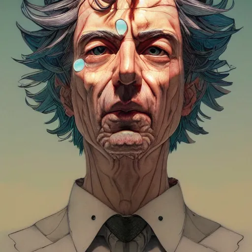 Image similar to 3 0 0 0 rick sanchez portrait soft light by james jean and katsuhiro otomo and erik jones, inspired by akira anime, smooth face feature, intricate high detail, sharp high detail, manga and anime