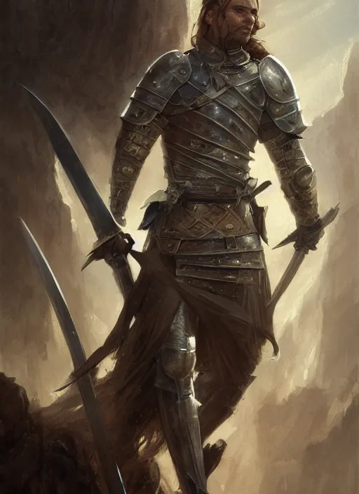 Image similar to portrait of a knight, holding a sword, victorian, concept art, detailed face, fantasy, close up face, highly detailed, cinematic lighting, digital art painting by greg rutkowski