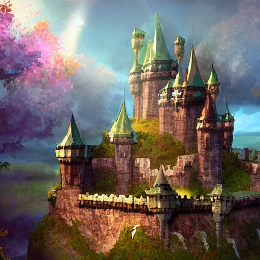Image similar to dungeons and dragons castle that is shaped like a fox, digital art