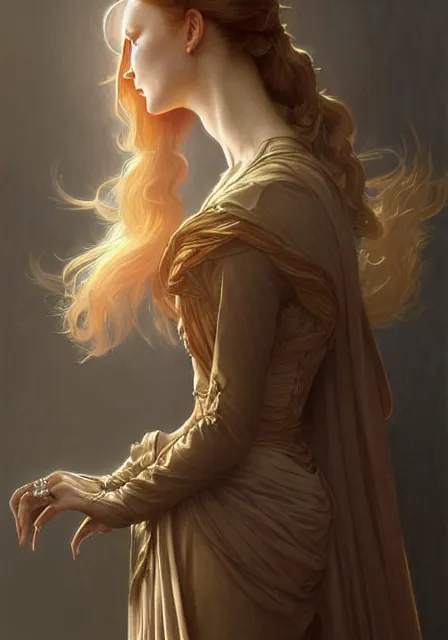 Image similar to sansa gessica chastain, intricate, elegant, highly detailed, digital painting, artstation, concept art, smooth, sharp focus, illustration, art by artgerm and greg rutkowski and alphonse mucha and william - adolphe bouguereau