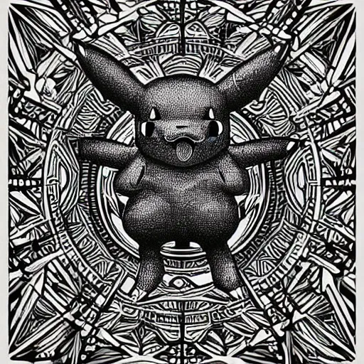 Prompt: a ultra detailed illustration of a Pikachu (from Pokemon), constructed from sacred geometry by James jean, trending on ArtStation,