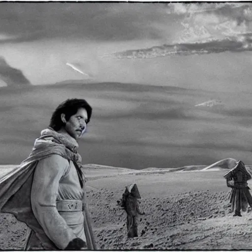 Image similar to Paul Rudd in the movie Dune, black and white matte painting, comic book