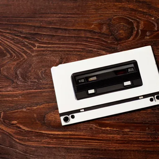 Prompt: a cassette tape on a table