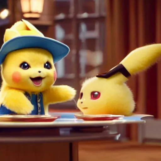 Image similar to Dolly Parton with a plate of Detective Pikachu