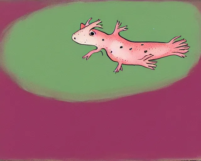 Prompt: a guy billout painting of an axolotl