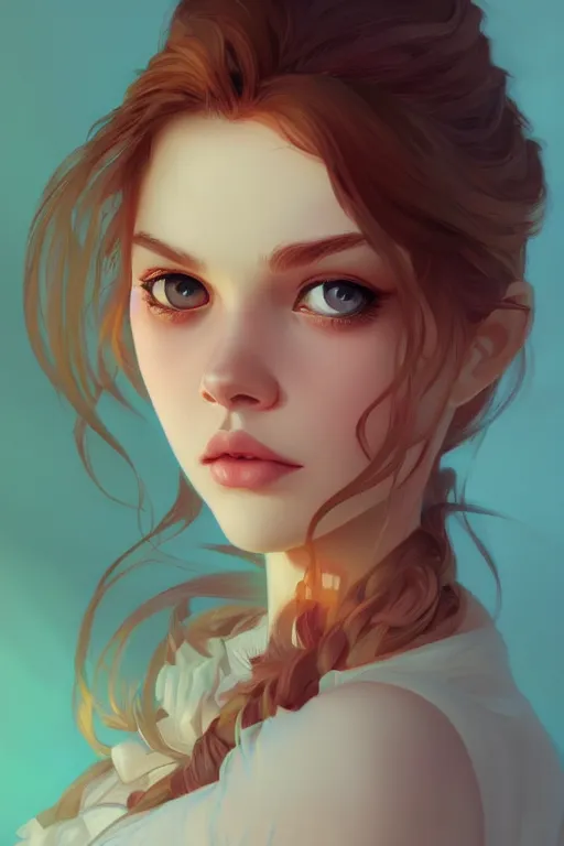 Image similar to portrait of barbara palvin, ambient lighting, 4 k, lois van baarle, ilya kuvshinov, rossdraws, alphonse mucha, jung gi kim, artstation