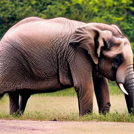 Image similar to a Elephant-Pug Hybrid, A Elephant that looks like a pug, huge tusks, afternoon hangout, good times photograph, candid