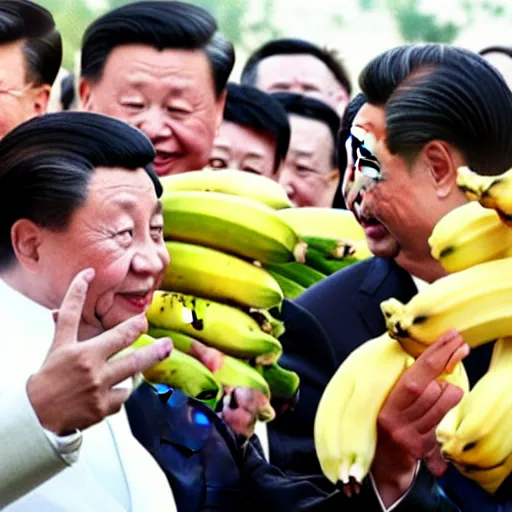 Prompt: Chinese president is fighting to the dragon with bananas!!!