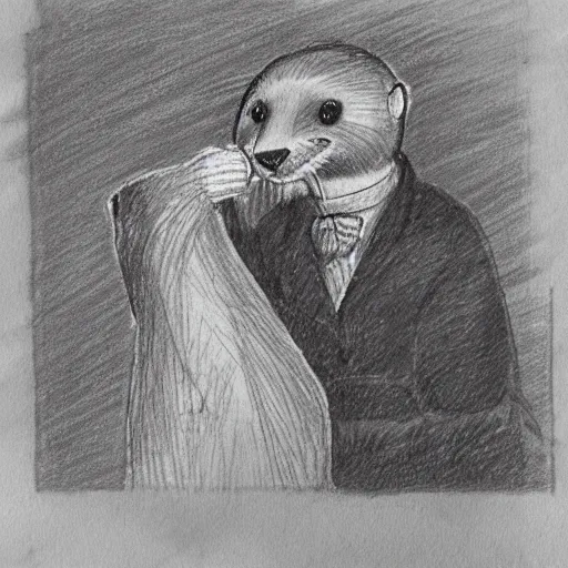 Image similar to a sketch of a gentleman otter drinking tea
